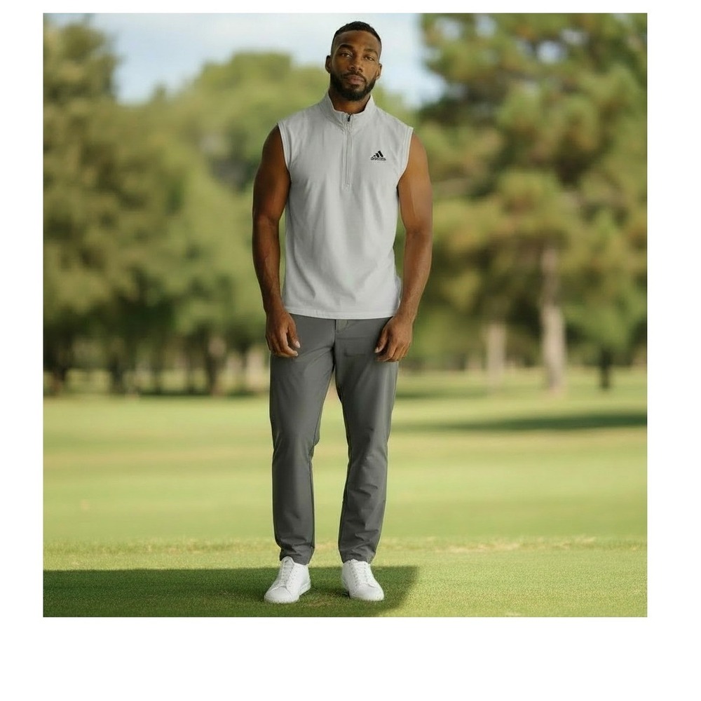 Adidas Golf Mens 2XL Quarter Zip Sleeveless Pullover Vest Performance Light Gray